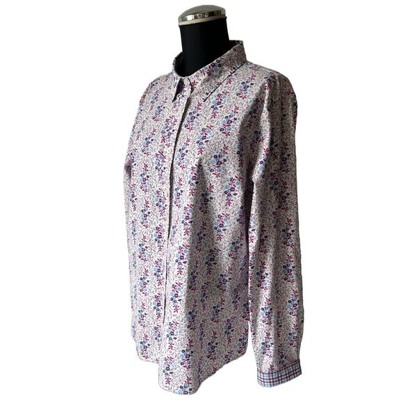 LL Bean Purple Blue White Floral Button-Front Shirt Long Sleeve-Women's Large - Picture 2 of 13
